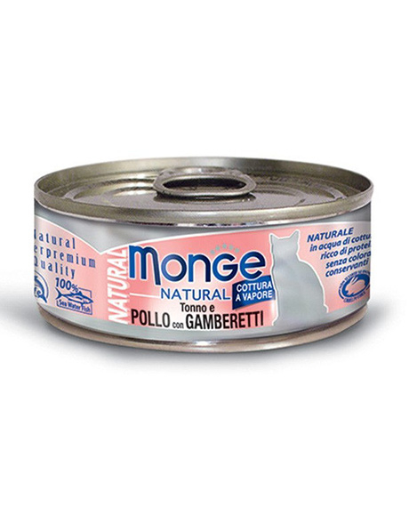 Monge Natural konservai katėms su tunu, vištiena ir krevetėmis, 12x80 g