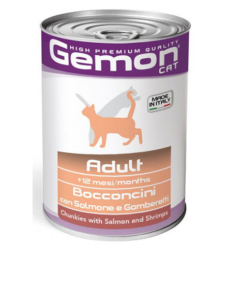 Gemon Cat Adult konservai katėms su lašiša ir krevetėmis, 6x415 g