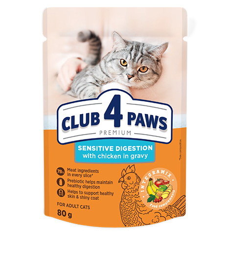 Club 4 Paws Sensitive Digestion konservai katėms su vištiena padaže jautriam virškinimui, 80 g