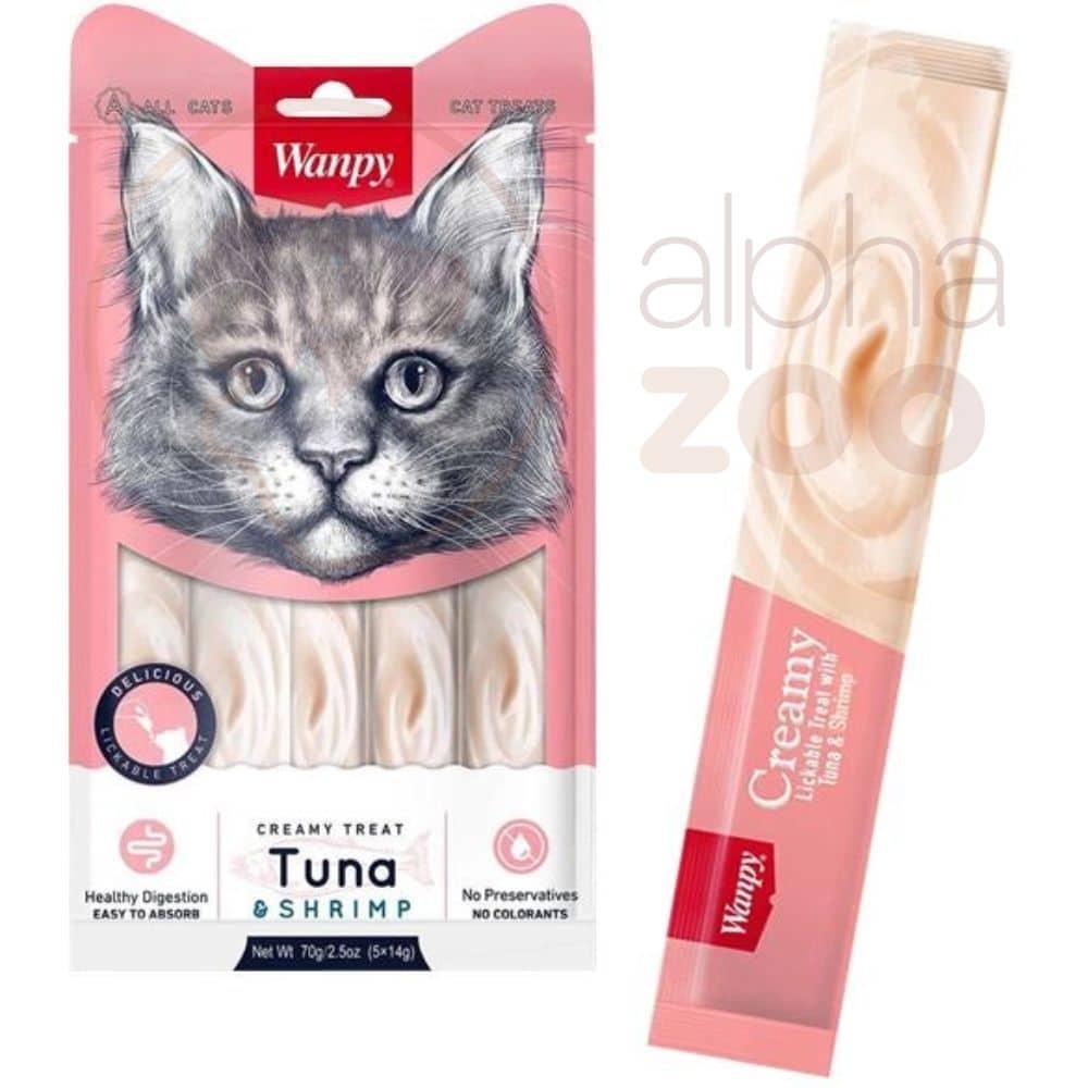 Wanpy Tuna & Shrimp creamy treats laižomas skanėstas katėms su tunu ir krevetėmis, 5x14g