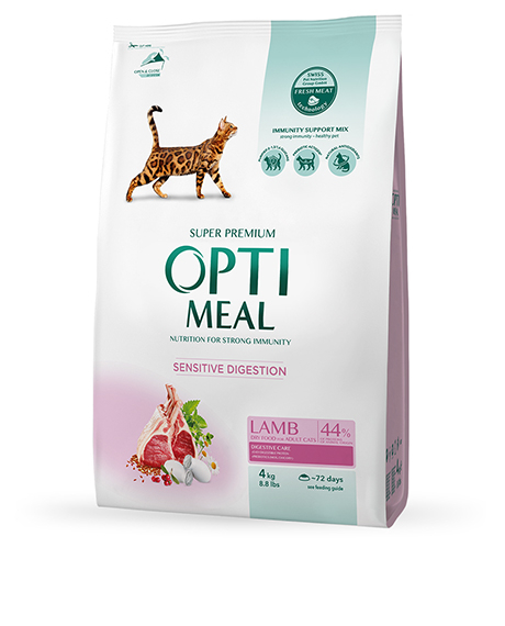 Optimeal Adult Sensitive Digestion sausas maistas katėms su ėriena : Pakuotė - 4 kg