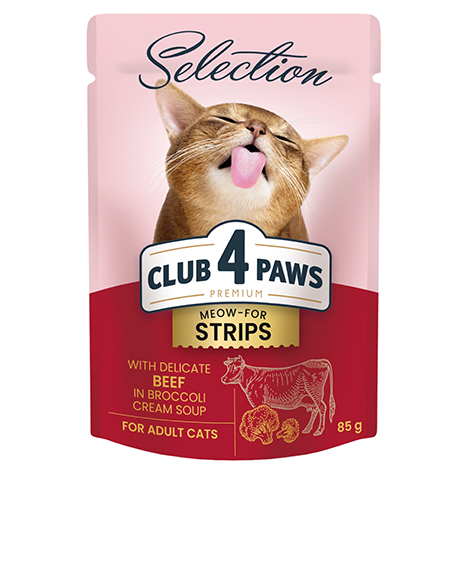 Club 4 Paws Selection konservai katėms su jautiena brokolių kreminėje sriuboje, 85 g