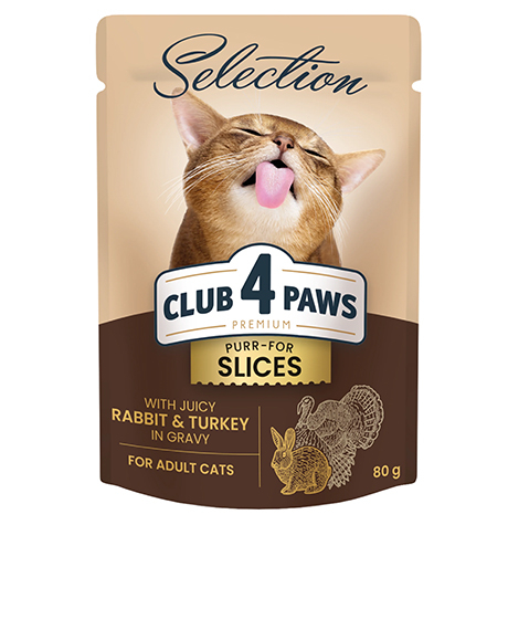 Club 4 Paws Selection konservai katėms su triušiena ir kalakutiena padaže, 80 g