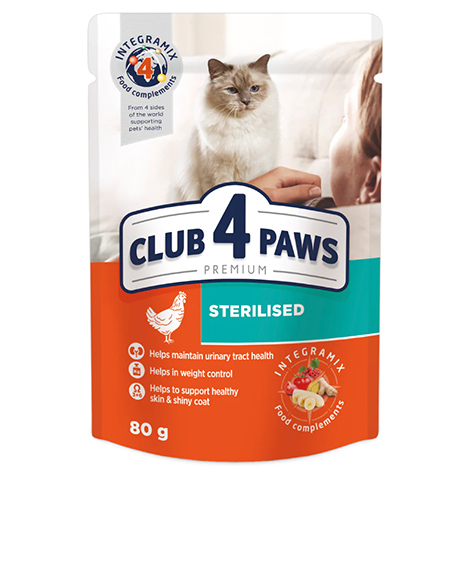 Club 4 Paws Sterilised konservai katėms su vištiena, 80 g