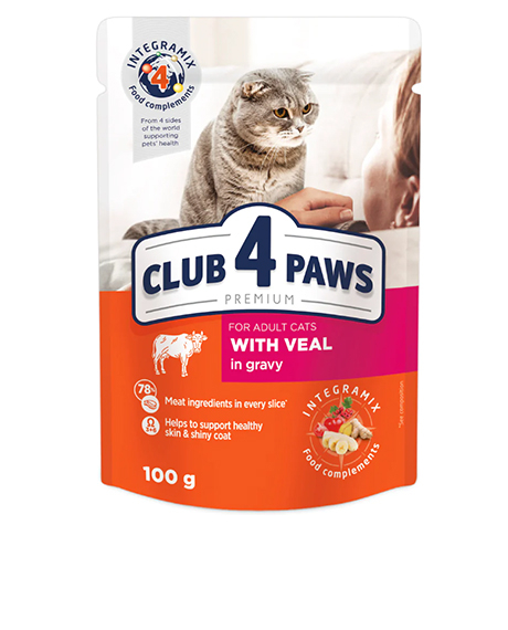 Club 4 Paws konservai katėms su veršiena padaže, 100 g