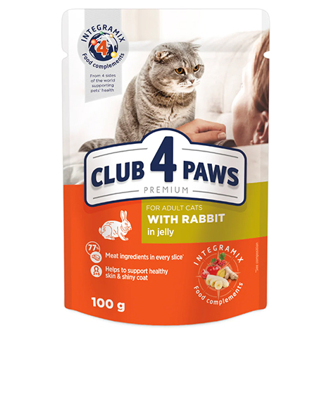 Club 4 Paws konservai katėms su triušiena drebučiuose, 100 g