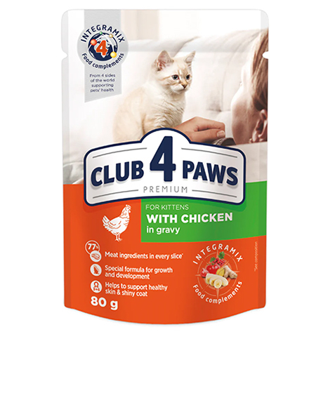 Club 4 Paws Kitten konservai kačiukams su vištiena padaže, 80 g