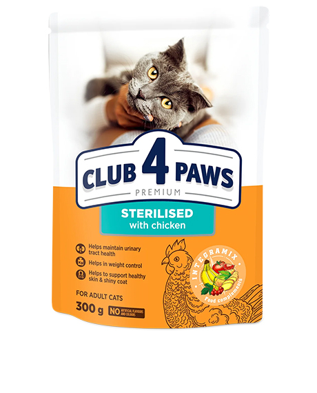 Club 4 Paws Sterilised sausas maistas sterilizuotoms katėms : Pakuotė - 300 g