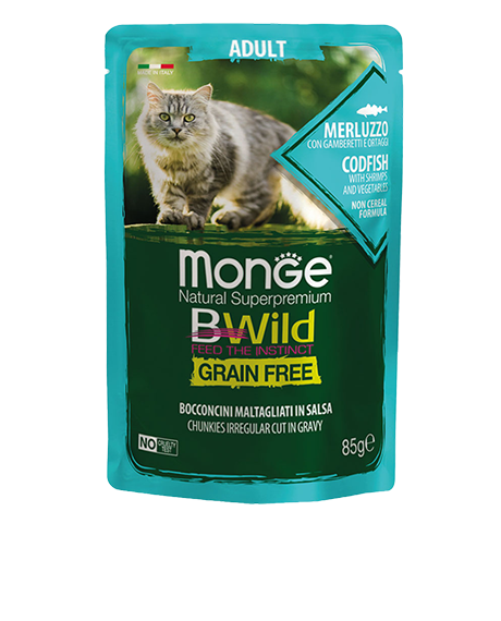 Monge BWild konservai katėms su menke, 85 g