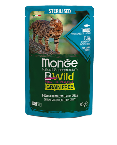 Monge BWild Sterilised konservai katėms su tunu, 85 g