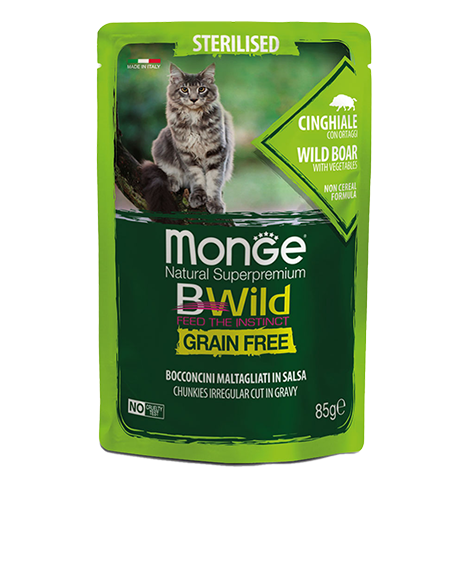 Monge BWild Sterilised konservai katėms su šerniena, 85 g