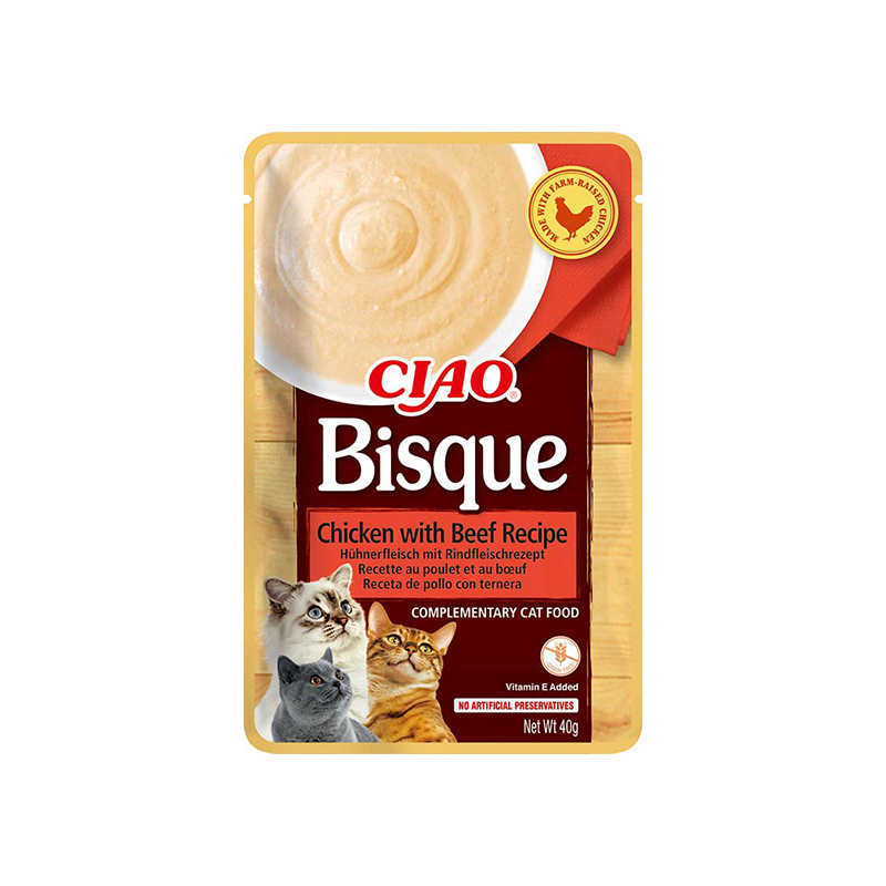 Ciao Bisque tiršta sriuba su vištiena ir jautienos skanėstas katėms 12x40 g