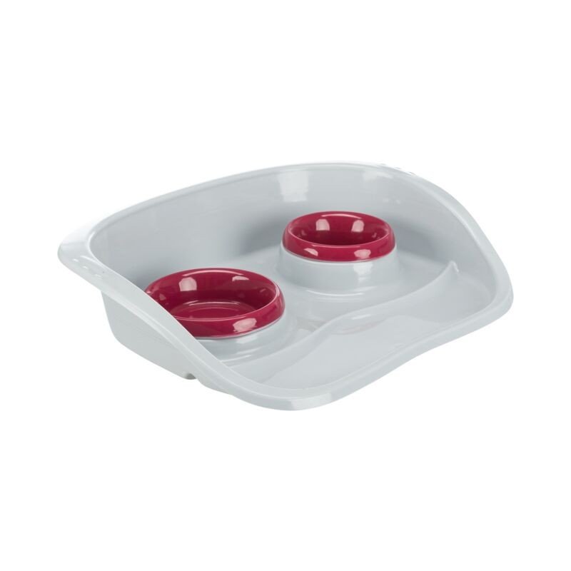 TRIXIE Dubenėlių kompl. su padėklu plastikas 0.25 l/9cm 0.3 l/11cm 46x11x30cm pilka/įv.