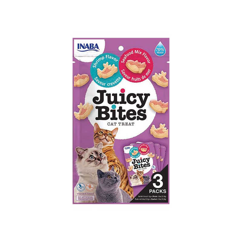 Juicy Bites guminukai su krevetėmis ir jūros gėrybėmis skanėstai katėms 6x100g