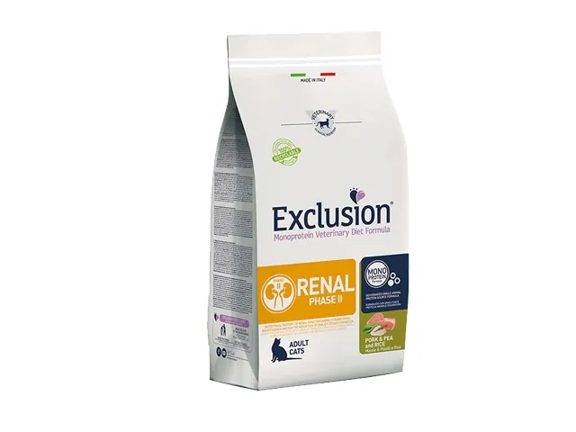 Exclusion Renal Diet Phase II sausas maistas katėms su kiauliena žirniais ir ryžiais 1.5 kg