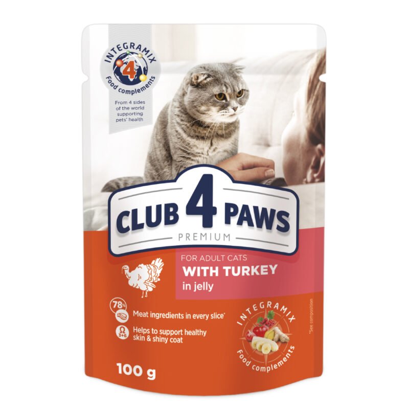 CLUB 4 PAWS Premium visavertis konservuotas maistas suaugusioms katėms su veršiena padaže 100g x 24 vnt