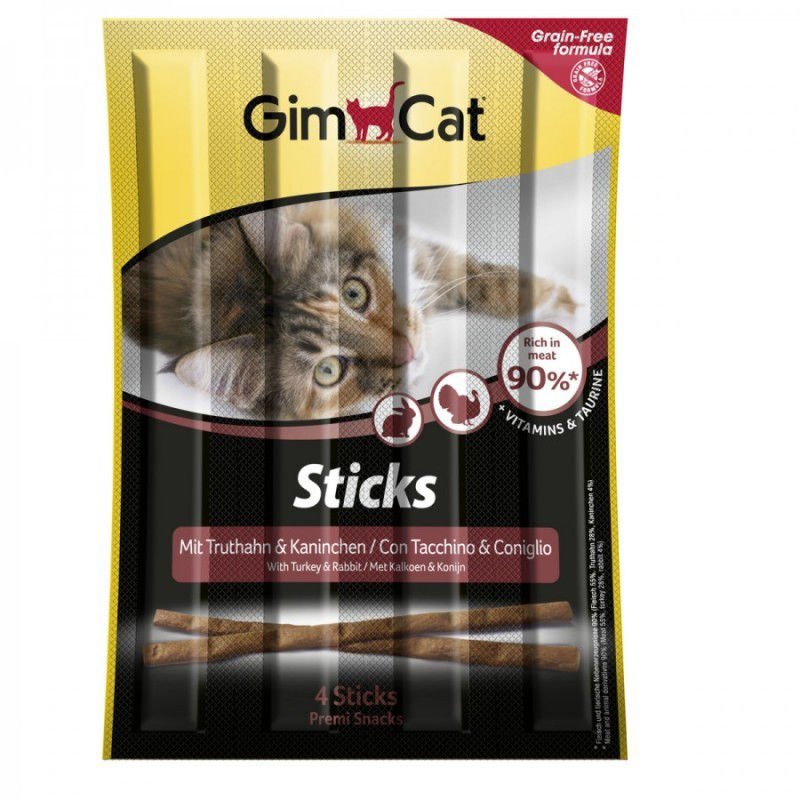 GimCat Sticks begrūdės lazdelės su kalakutiena ir triušiena 4 vnt