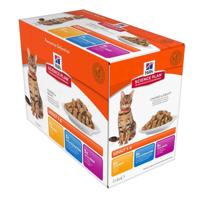 Hill's Science Plan Adult Multipack Vistiena Žuvis&Jautiena Guliašo Rinkinys 12x85g
