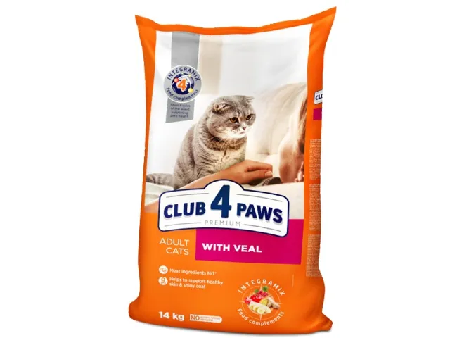 CLUB 4 PAWS Premium visavertis maistas suaugusioms katėms su veršiena 14 kg