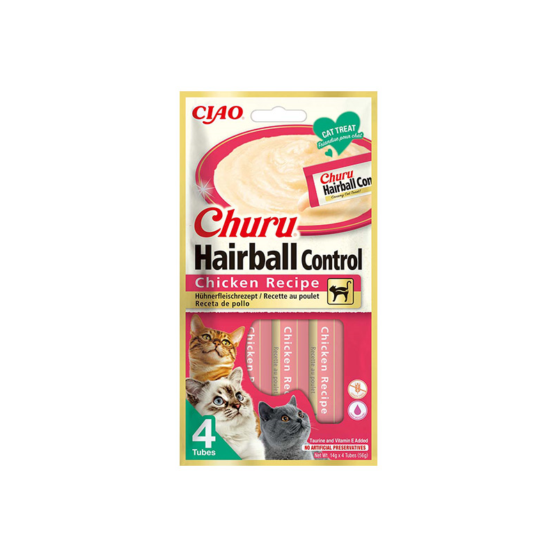 Churu Hairball Control kreminis skanėstas su vištiena katėms 12x56g