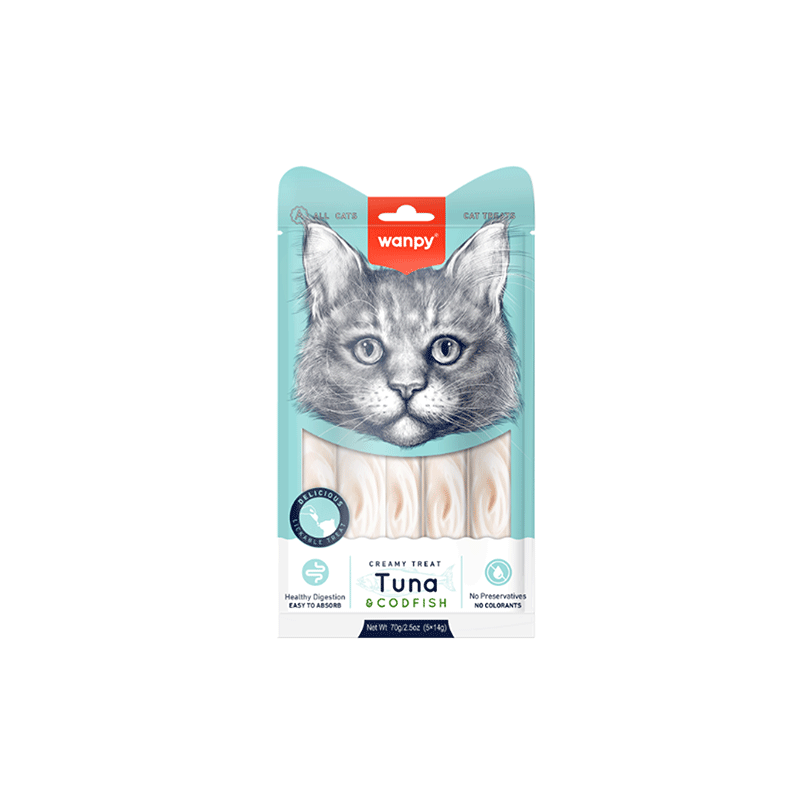 Wanpy Creamy Treats skanėstai katėms su tunu ir menke 12x70 g