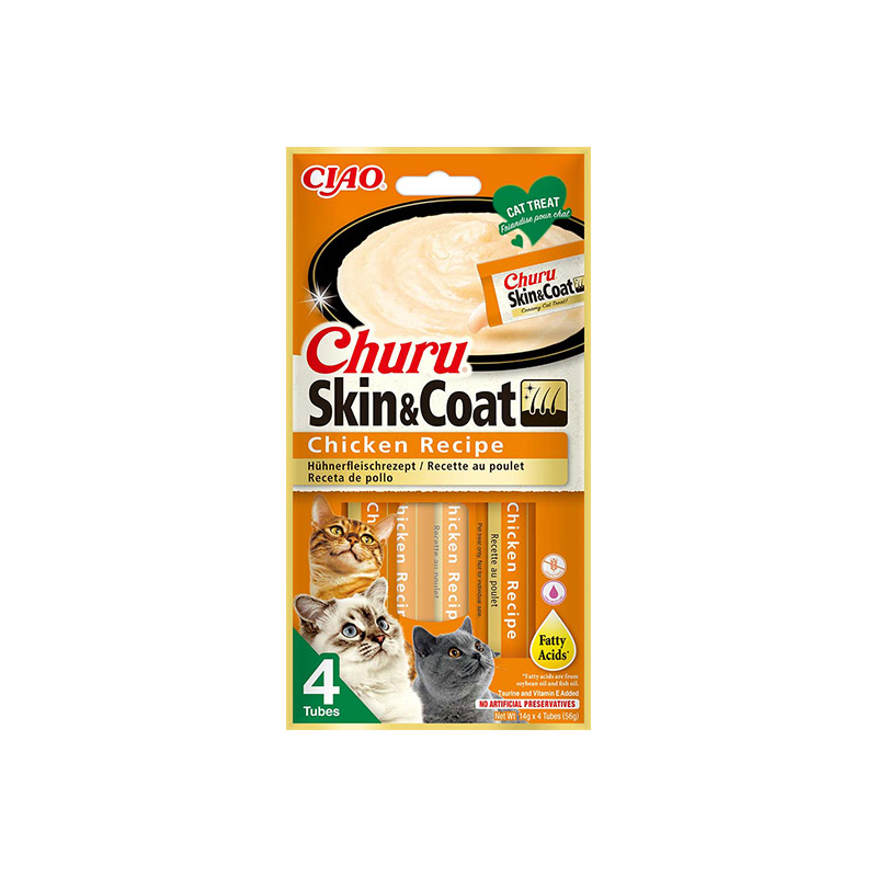 Churu Skin & Coat kreminis skanėstas su vištiena katėms 12x56g
