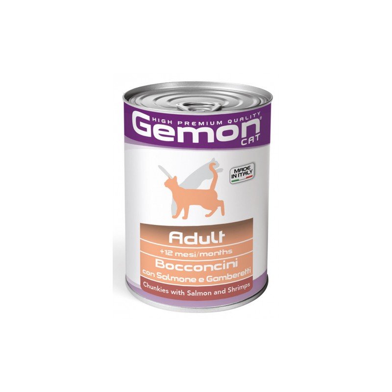 Gemon adult konservuotas pašaras suagusioms katėms su lašiša ir krevetėmis 6x415g