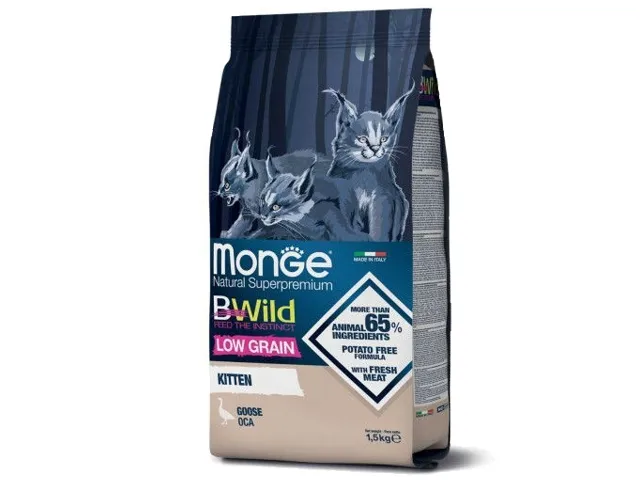 Monge BWild Kitten visavertis pašaras jauniems kačiukams su žąsiena 1.5kg