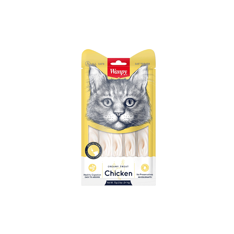 Wanpy Creamy Treats skanėstai katėms su vištiena 5x70 g