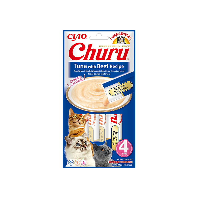 Churu kreminis skanėstas su tunu ir jautiena katėms 12x56g