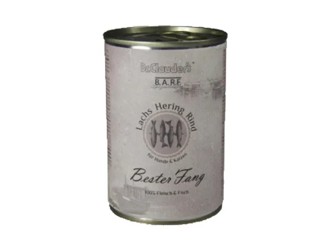 DR. CLAUDER'S BARF 100% mėsos konservai šunims ir katėms su lašiša silke ir jautiena 2x400g