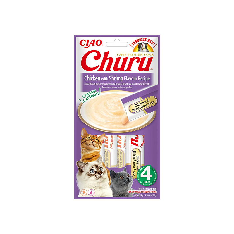 Churu kreminis skanėstas su vištiena ir krevetėmis katėms 12x56g
