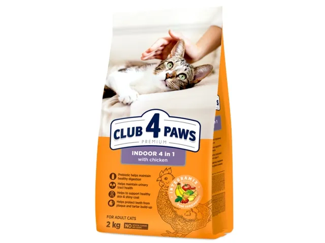 CLUB 4 PAWS Premium visavertis maistas suaugusioms katėms gyvenančioms patalpose „Indoor 4 in 1 2 kg