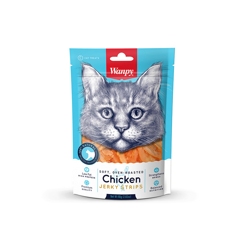 Wanpy Chicken Jerky Strips vištienos juostelės skanėstai katėms 5x80 g