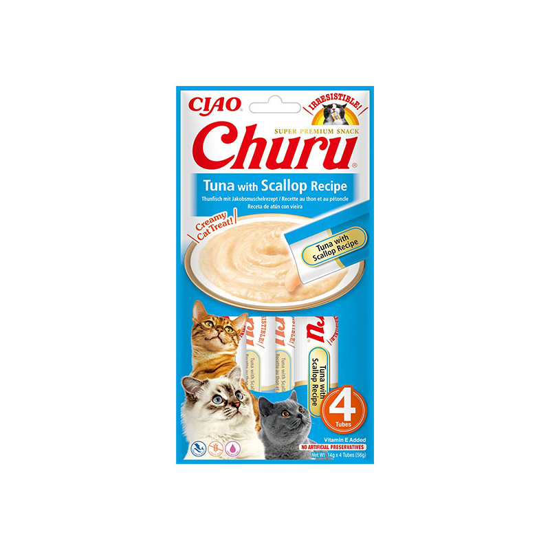 Churu kreminis skanėstas su tunu ir šukutėmis katėms 12x56g
