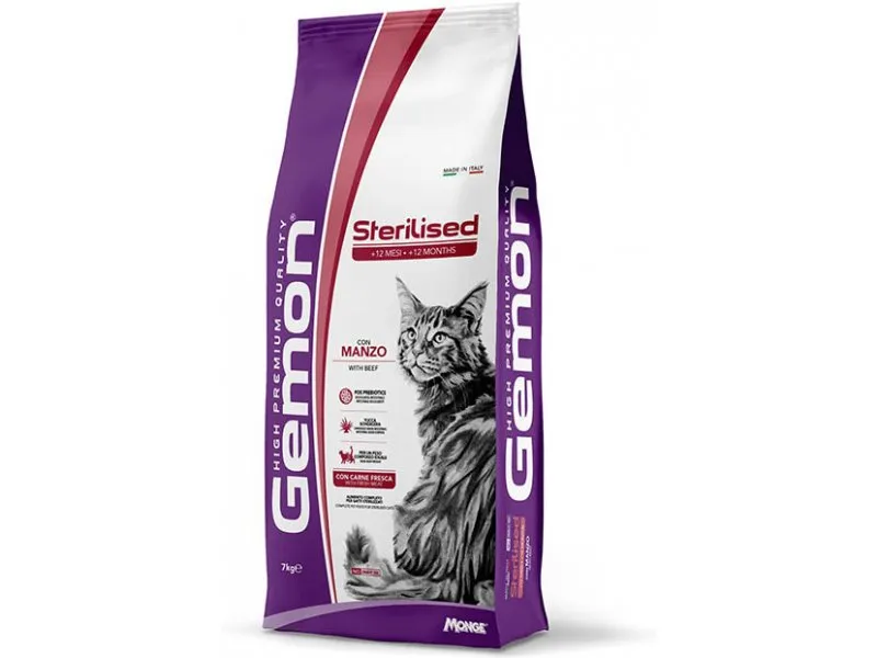 GEMON - Sausas maistas Sterilizuotom Katems Jautiena & Ryžiai 7 kg