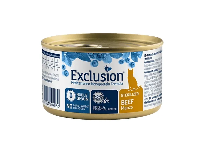 Exclusion Mediterraneo konservai sterilizuotoms katėms su jautiena 6x85 g
