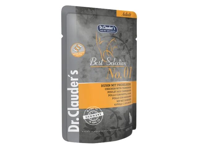 DR. CLAUDER'S drėgnas maistas katėms su vištiena ir spanguolėmis 12x85g
