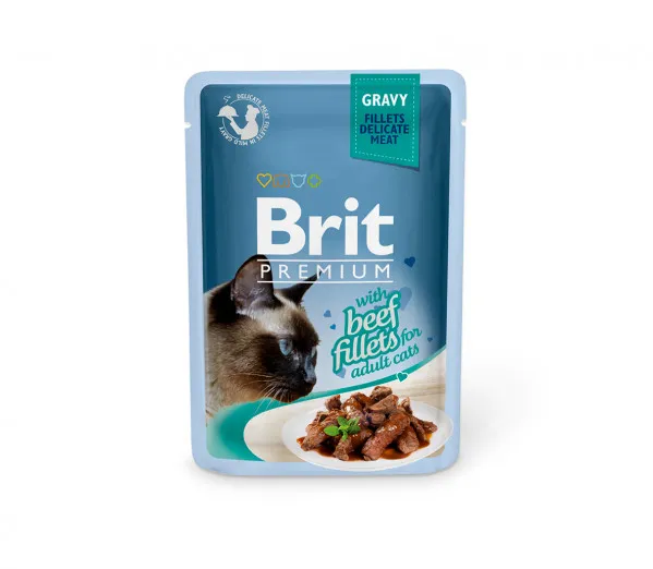 Brit Premium Cat Delicate Konservai Katėms Beef in Gravy 24x85g