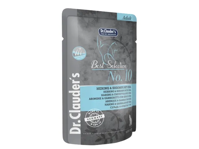 DR. CLAUDER'S drėgnas maistas katėms su silke krevetėmis ir chia sėklomis 12x85g