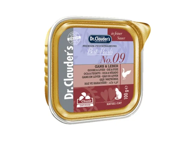 DR. CLAUDER'S drėgnas maistas katėms su žąsiena ir kepenimis padaže 12x100g