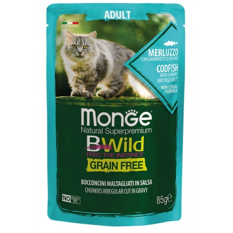 Monge BWild kons. pašaras su menke krevetėmis ir daržovėmis padaže 12x85g