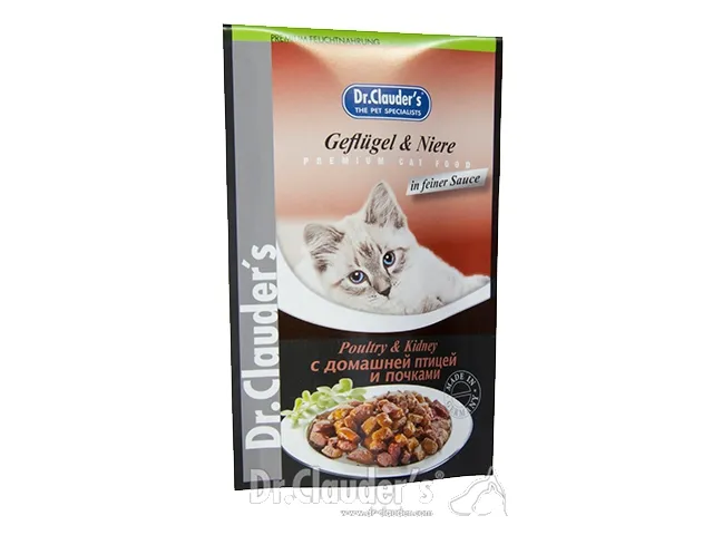 DR. CLAUDER'S drėgnas maistas katėms su paukštiena ir inkstais padaže 12x100g