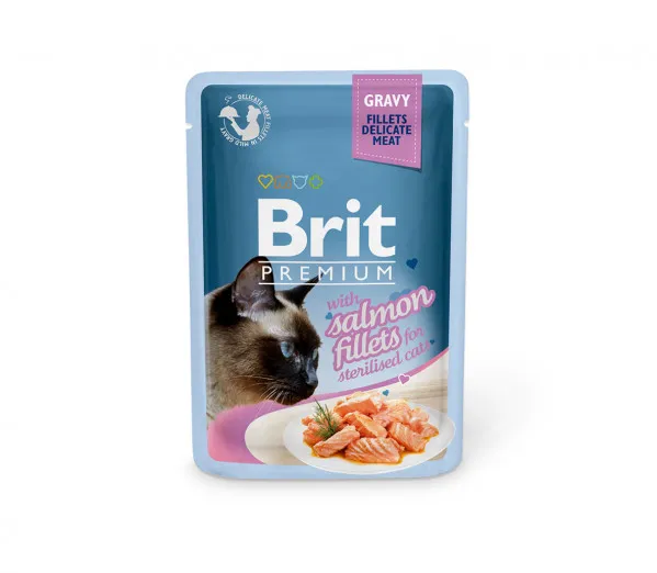 Brit Premium Cat Delicate Konservai Katėms Salmon for Sterilised in Gravy 24x85g