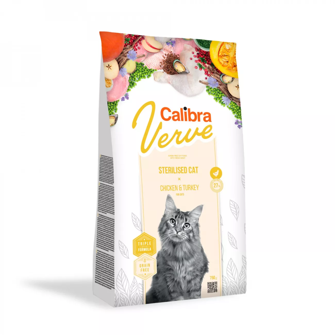 CALIBRA Cat Verve GF Sterilised Chicken & Turkey sausas maistas sterilizuotoms katėms su paukštiena 3,5kg