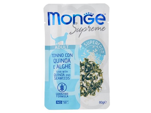 Monge SUPREME - Cat Wet Pouches Tuna su kvinoja ir jūros dumbliais - Adult 12x80g