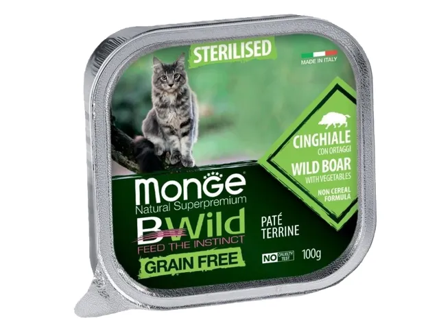 Monge BWild adult paštetas sterilizuotoms katėms su šerniena ir daržovėmis 12x100g
