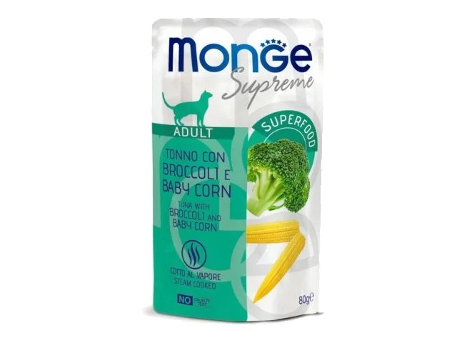 Monge SUPREME - Konservai Katėms su Tuna ir brokoliais ir mini kukurūzais Adult 12x80g