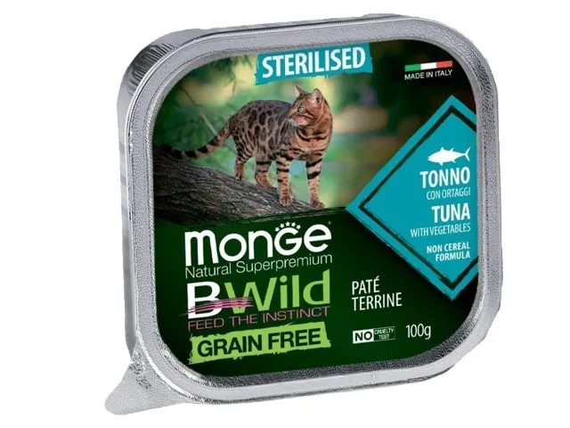 Monge BWild adult paštetas sterilizuotoms katėms su tunu ir daržovėmis 12x100g