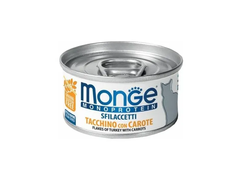 Monge Monoprotein - Konservai Katėms su Kalakutienos Dribsniais Ir Morkomis 12x80g